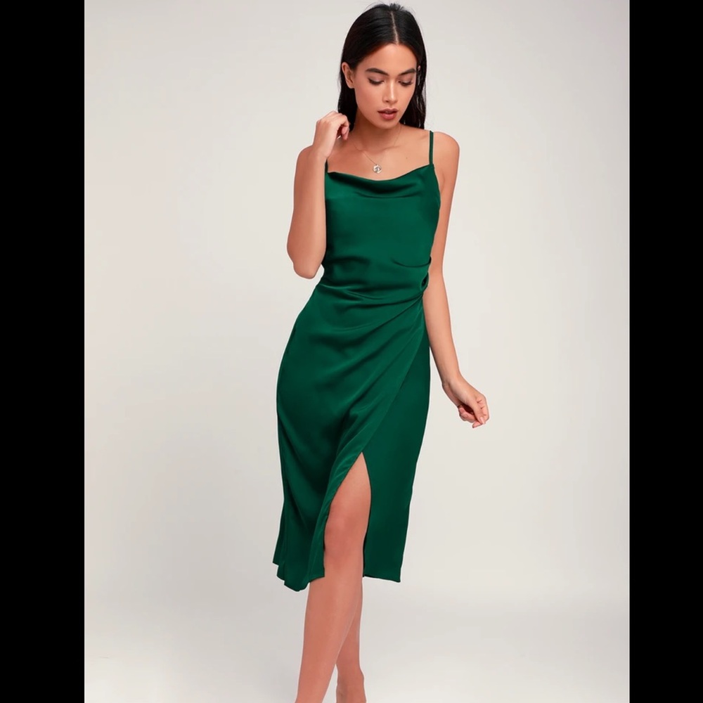 Hollywood Woman Forest Green Satin Midi Dress (S)